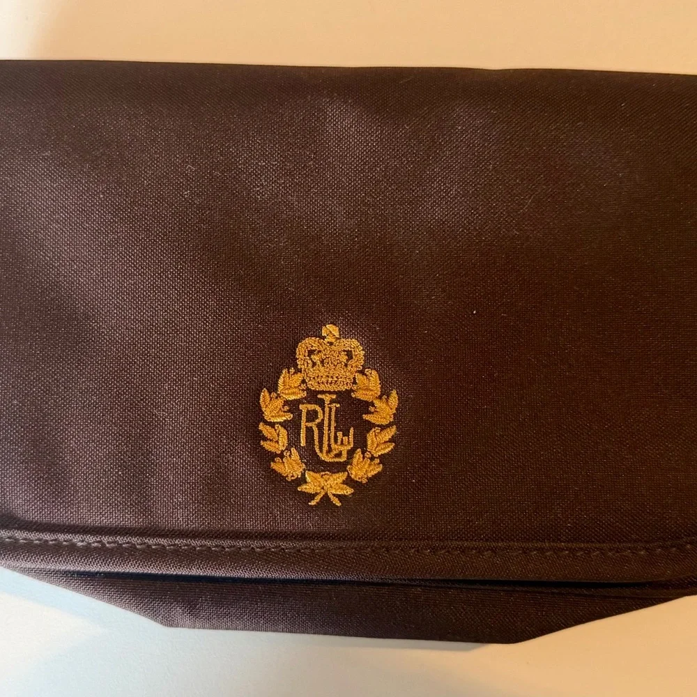 Vintage Lauren Ralph Lauren Brown Nylon Crossbody Bag with Gold Crest - Picture 1 of 6